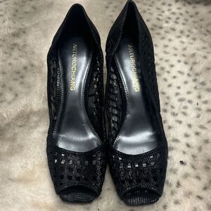 Arturo Chiang Black Peep-Toe Heels